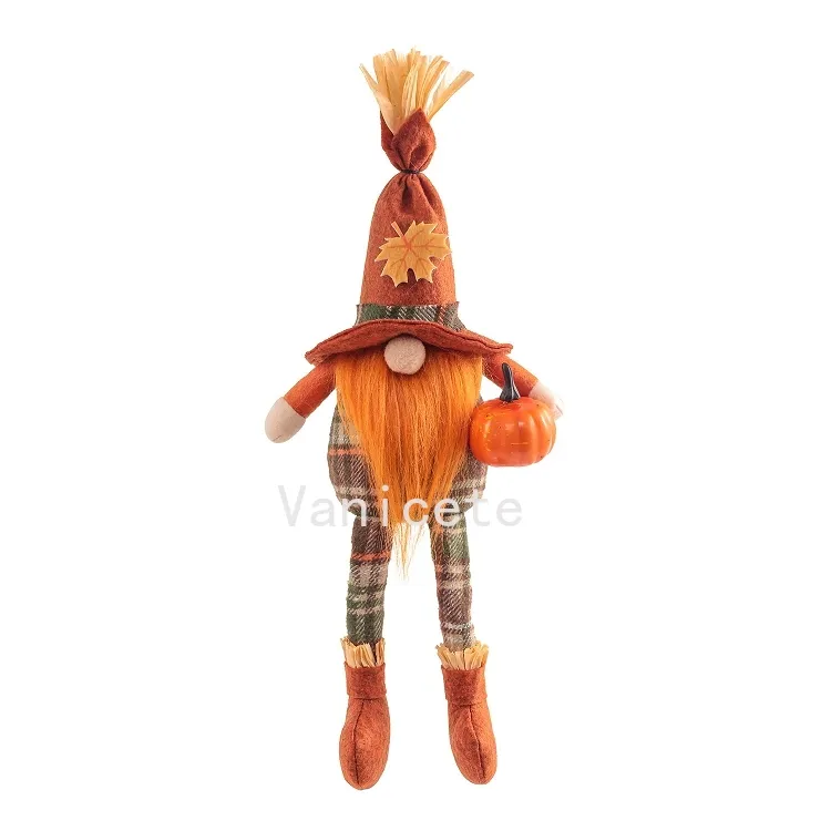 Halloween Party Décoration épouvantail chapeau longues jambes avec balai nain poupée créative poupée sans visage ornements de table T2I52392