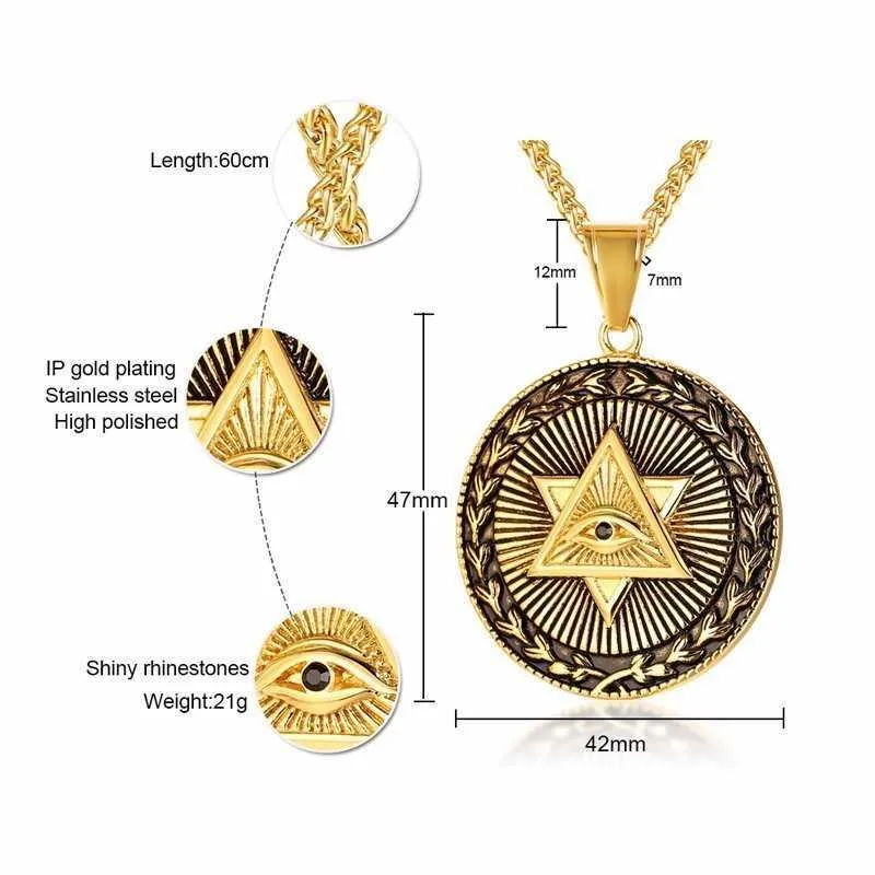 Av Providence Double Triangle Pendant Necklace Men Illuminati The Third Eye Jewelry292C