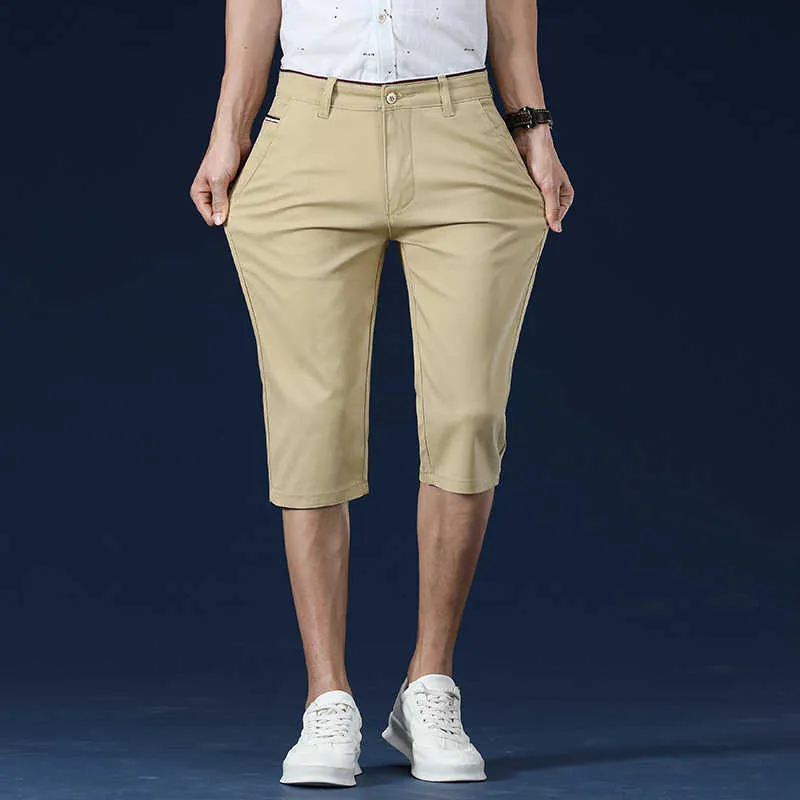 2021 Été Solide Couleur Nouveau Pur Coton Business Casual Short Homme Mode Classique 5 Couleurs Straight Elasticity Shorts Hommes X0705