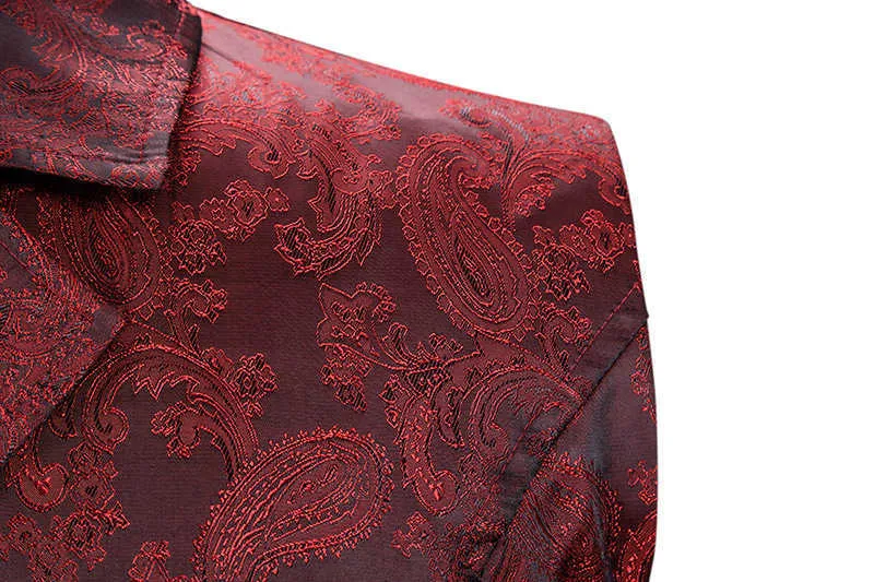 Vin rouge Paisley Jacquard long gilet hommes Double boutonnage revers brocart gilet hommes gothique Steampunk sans manches Tailcoat 210923