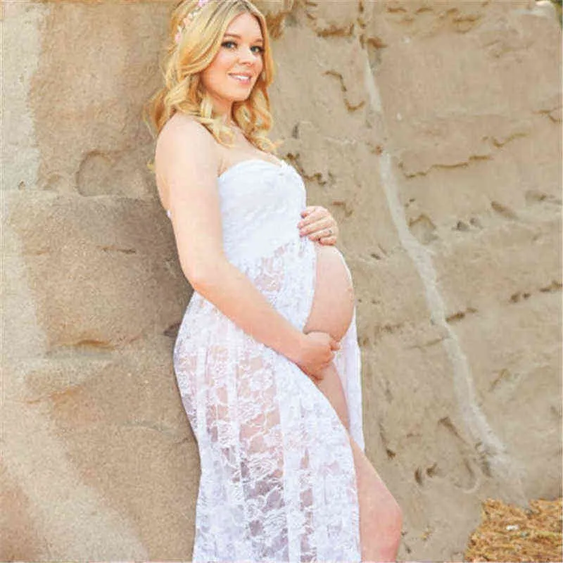Couples maternité photographie dentelle robe accessoires Maxi robe de maternité fantaisie tir photo été robe enceinte G220309