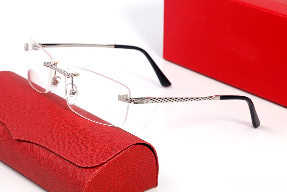 Optiska ramar Rimless Metal Frame Glass Clear Lens Rectangle Eyewear Olika för Man Unisex Högkvalitativ designer EyeglassEye264Q