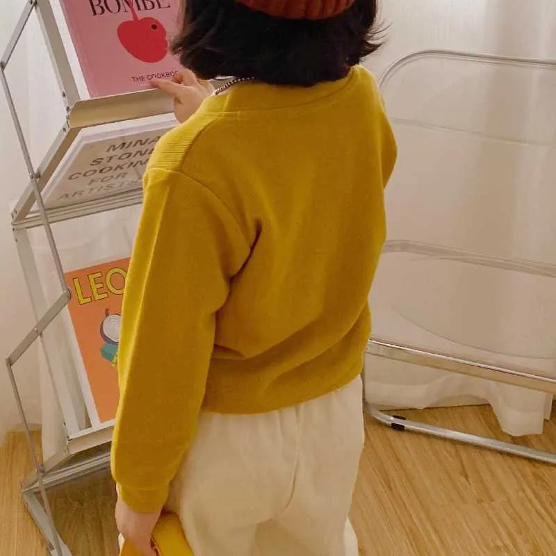 2021 Весна и осень девушка свитер 1-7 лет детская одежда желтый розовый животных вышивка малыш девушка вязаные наряды Y1024