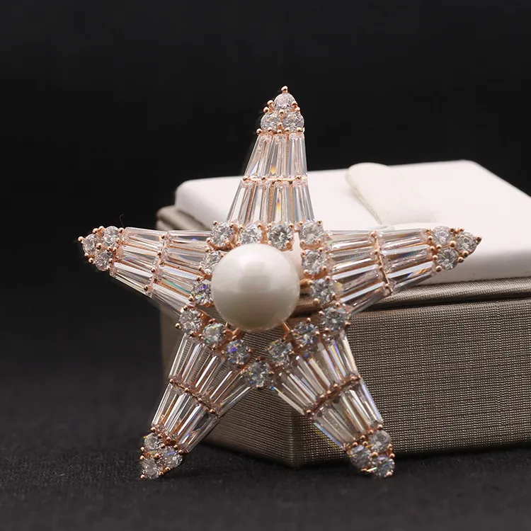 Fashion Silver Color Crystal Star Brooch Korean Women's Cardigan Shawl Men's Suit Coat Pin Badge Shirt Collar Accessories