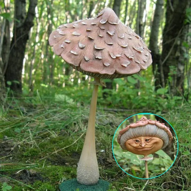 Decorazioni da giardino Statua in resina in miniatura di funghi felici con donne anziane faccia cortile decorazione del prato TS2295k