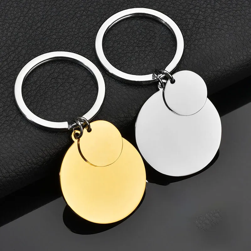 Keychain rond en acier inoxydable GoldSteel Keychain vierge Gravable Charme à double miroir Polissage Coule Key Chain 2104091018219