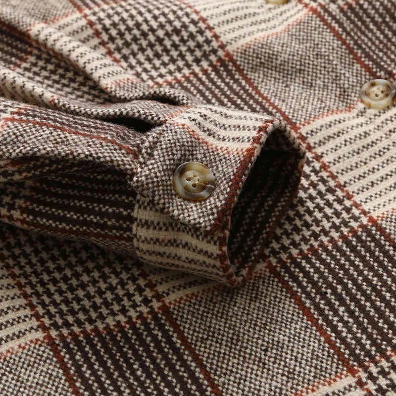Vintage Frau Lose Plaid Patchwork Wollhemd Herbst Mode Damen Übergroße Weiche Oberbekleidung Weibliche Casual Jacken 210515