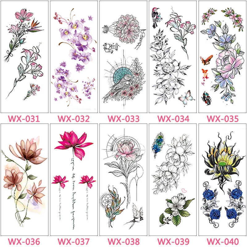Factory Varity Flowers Body 19x9CM Tatuaggio temporaneo impermeabile Sexy Rose Flower Adesivo usa e getta Tatuajes 500 pezzi