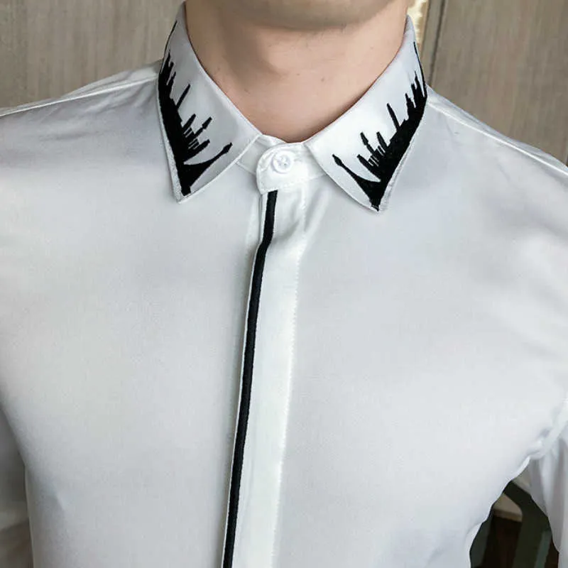 Prosta Biała Koszula Mężczyźni Z Długim Rękawem Slim Fit Business Formalna Sukienka Koszule Casual Streetwear Odzież Oncy Camisas para Hombre 210527