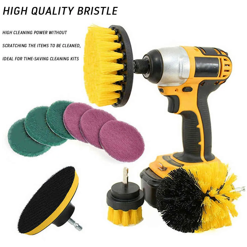 10 Electric Drill Brush Scrub Pads Grout Power Drills Scrubber Cleaning Brush Tub Cleaner Tools for Carpet Glass Car Clean 210329