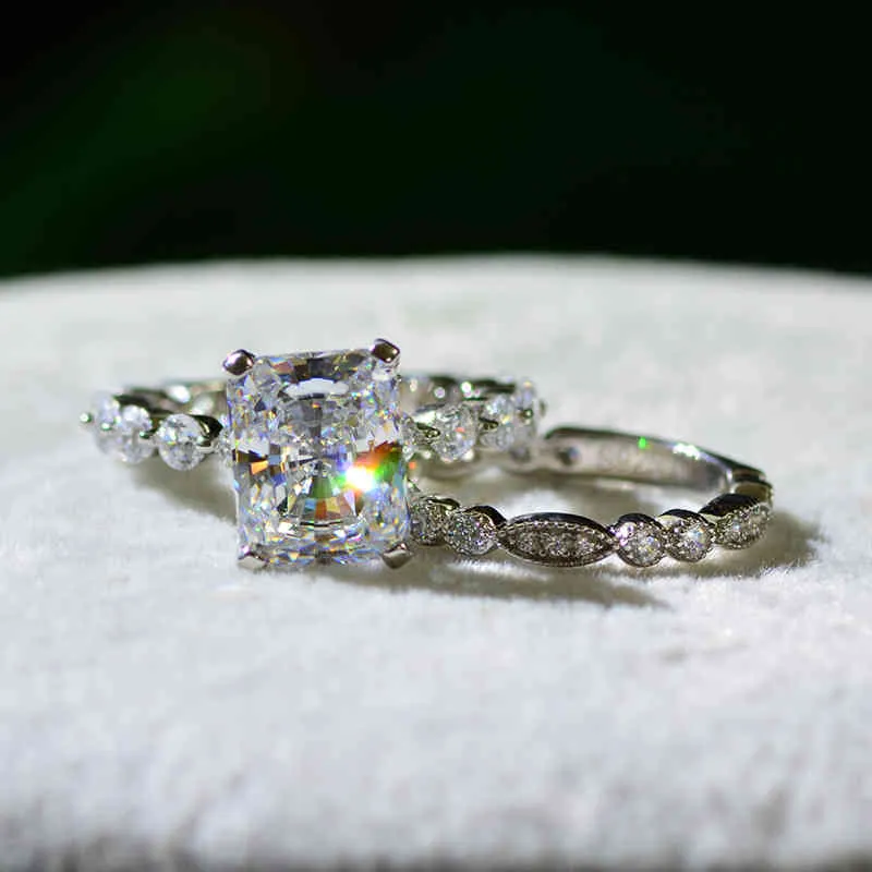 OEVAS 100% 925 anelli di nozze in argento sterling impostati le donne Sparking creato Moissanite pietra preziosa diamanti fidanzamento gioielleria raffinata3089
