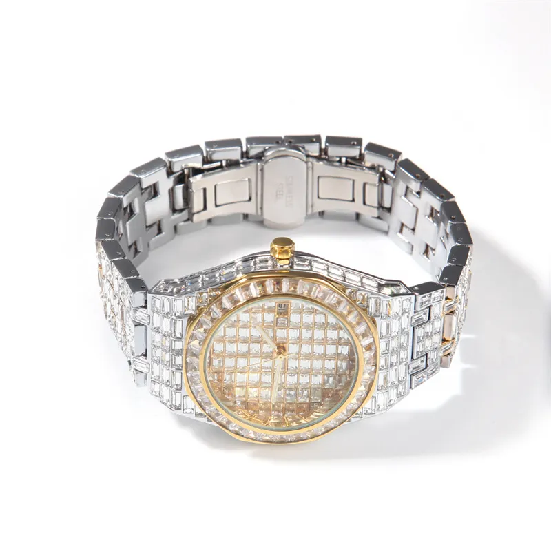 Homens da moda Hiphop Watch Bracelet Gold Bling Bling CZ Diamond Stone Quartz Watches Bracelets for Mens Jewelry Gift 288L