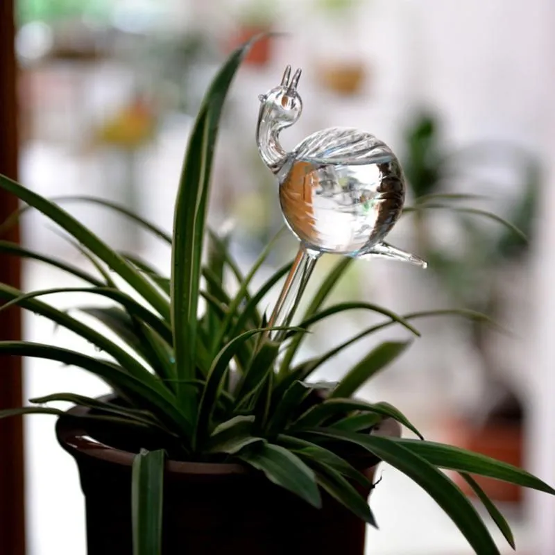 花瓶の素敵なガラスウォーターセルフウォーターグローブ鳥の形が吹き飛ばされたクリアアクア電球植物マッシュルームデザイン217z