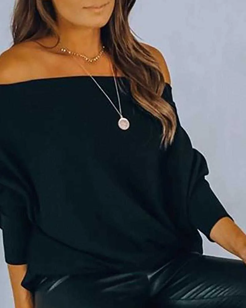 Kobiety modne eleganckie swobodne koszuli Stylowa bluzka jedno ramię w kolorze solidnym luźnym dopasowaniem top 210716