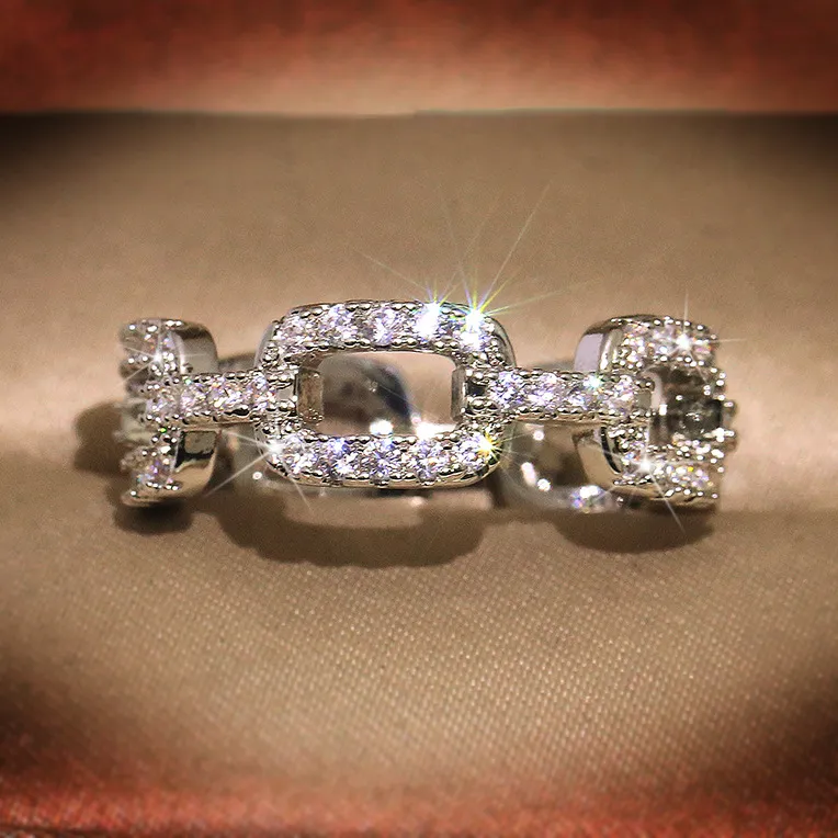 Mode bröllop smycken 100% 925 sterling silver ringar bana vit safir cz diamantkedja kvinnor lyxband finger ring ra0996290g
