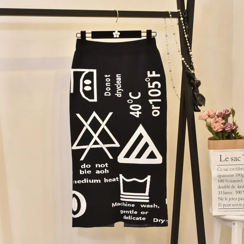 婦人スカート編み物刺繍秋の手紙ニット厚いソフト鉛筆スカート学生日本女性ファルダ女性LS149 x0428