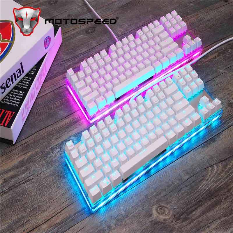 Motospeed K87S ABS USB2.0 Wired Mechanical Keyboard LED with RGB Backlight Blue Switch Desktop Russian gamer Tying White 1.8m