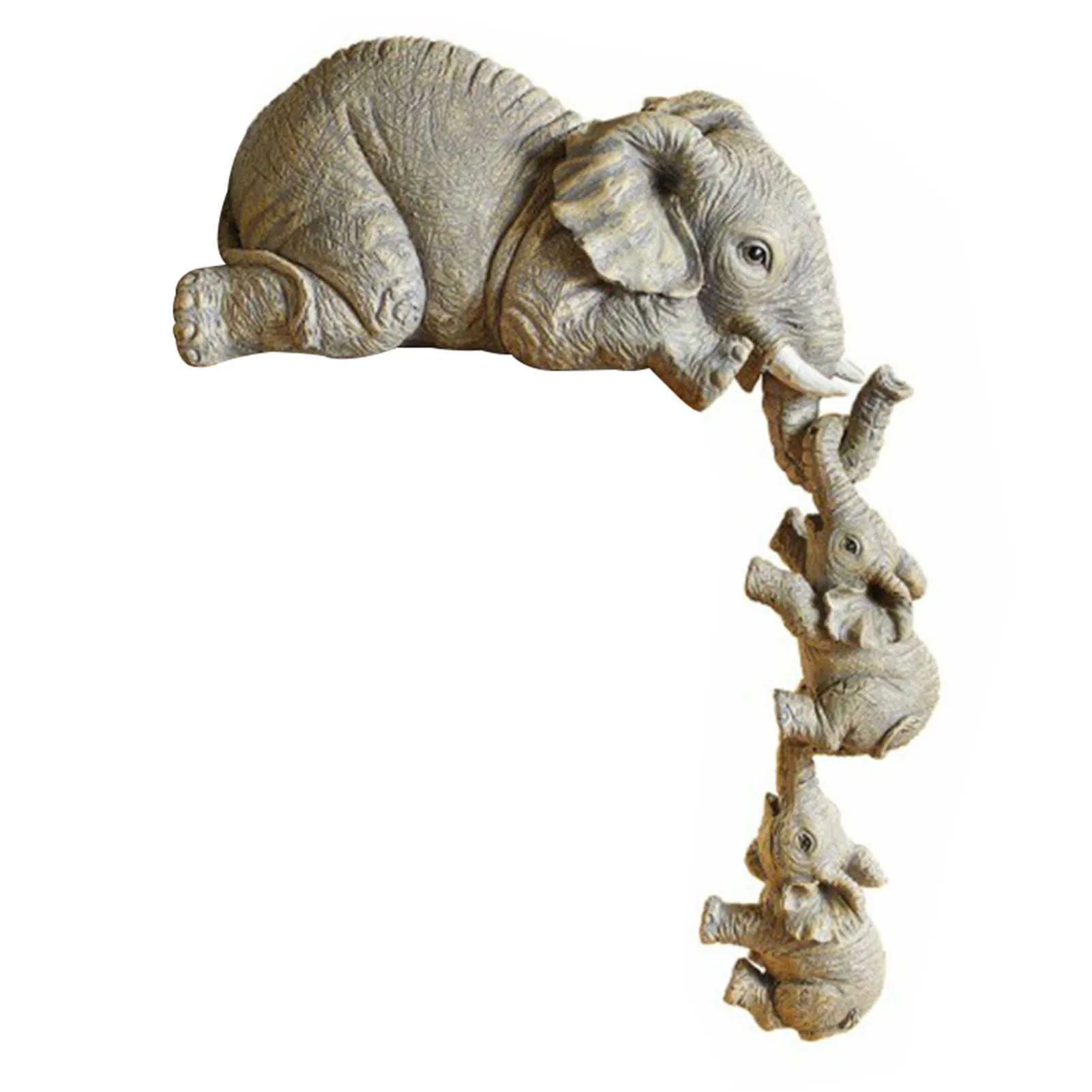 Éléphant Sitter Figurines en résine peintes à la main 3 pièces mère et deux bébés suspendus au bord de l'étagère Table Stock 210811