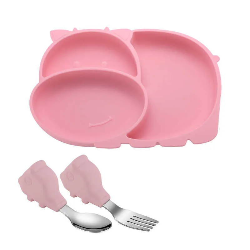 Bébé bol + cuillère + fourchette alimentation vaisselle sans BPA dessin animé enfants plats bébé manger vaisselle ensemble Anti-chaud formation plaque alimentation
