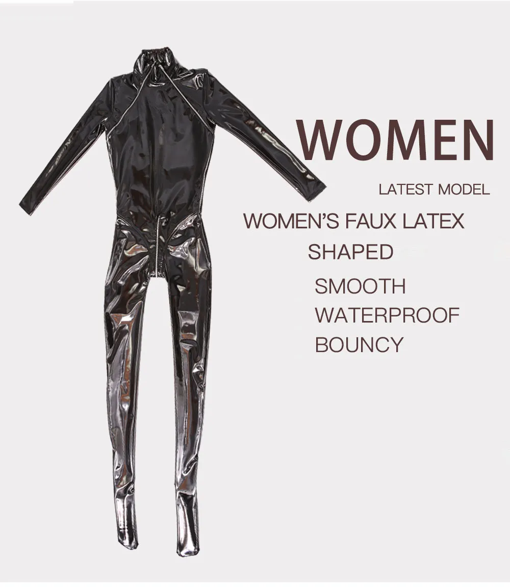 Catsuit KostümeDamen Wetlook PVC Bodysuit Rollkragenpullover und Doppelreißverschluss Oper Croth Strumpfhosen Catsuit Latex Zentai Anzug Sexy Fetisch Cl6006636