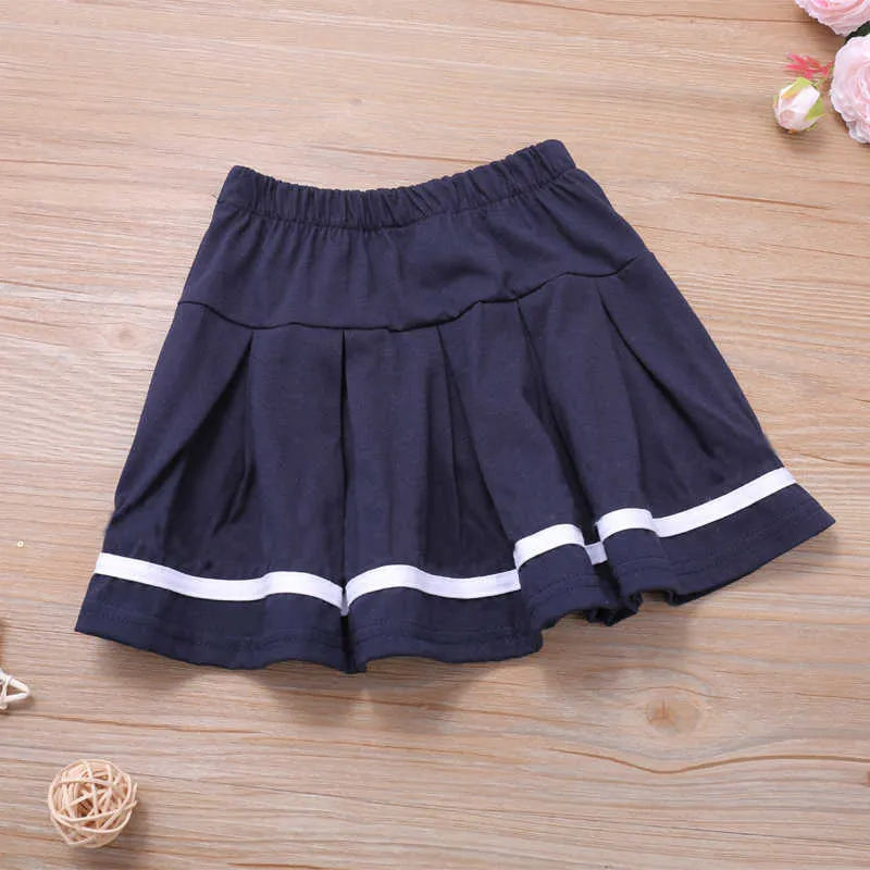 Summer College Style Kids Girl Clothes Suit Short Sleeve T-Shirt+Pleated Skirts School Set 210611