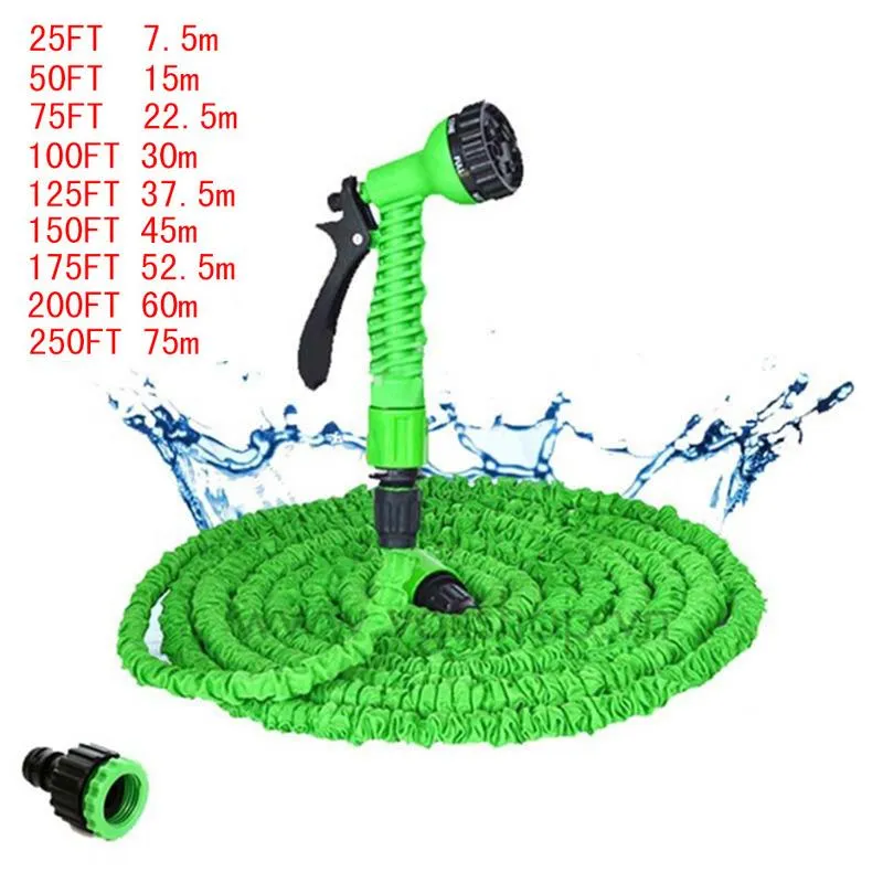 Vattenutrustning Garden Slangen utbyggbar flexibel vatten EU-slangar Rör med spraypistol till biltvätt 25ft-250ft232N