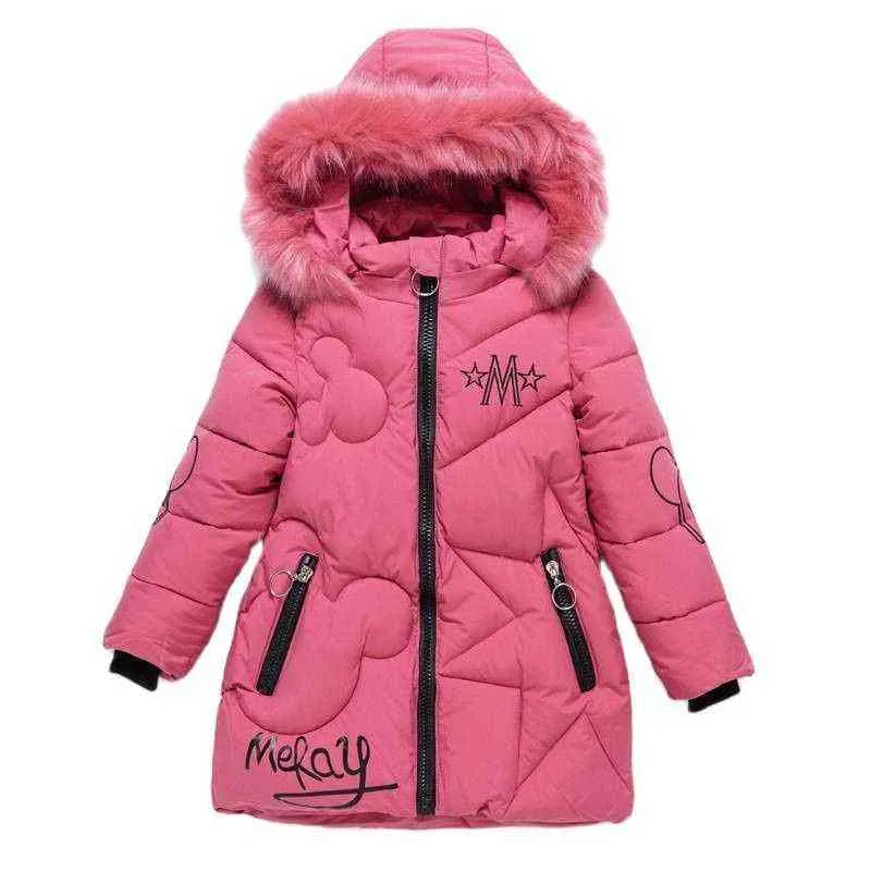 Vestiti bambina 3-12 anni giacca imbottita invernale moda calda bambini con cappuccio ragazze in pelliccia sintetica 211203
