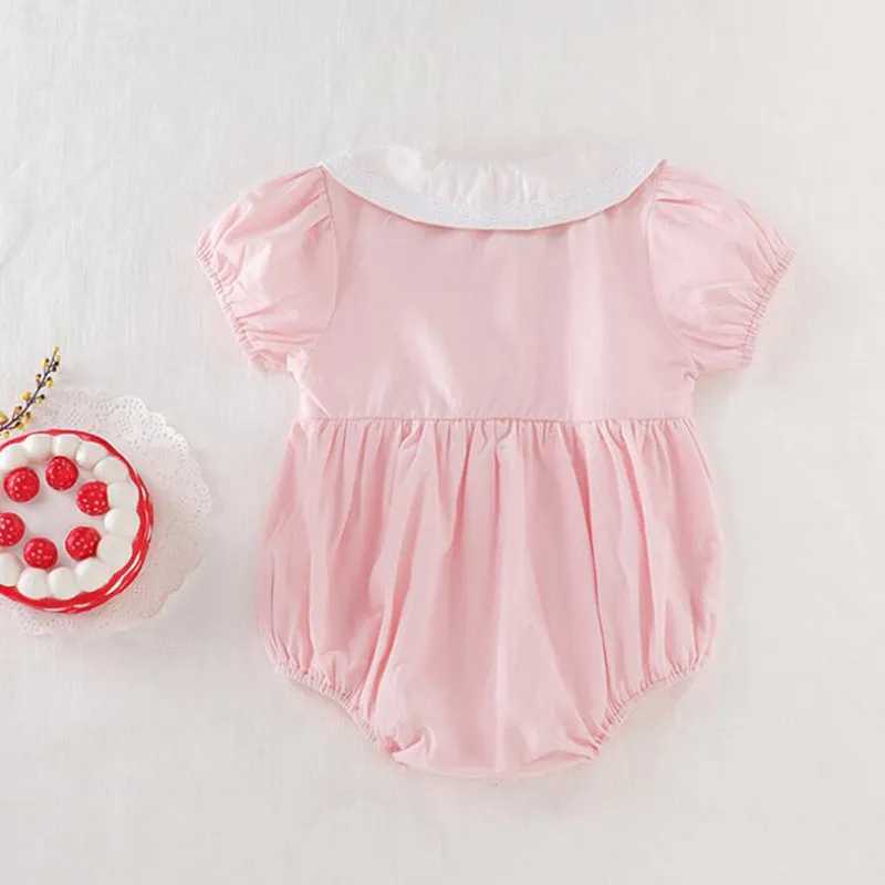 Летние младенца розовые Rompers 0-3YRS рожденные девочки цветок ползунки комбинезон боди наряды одежды 210429