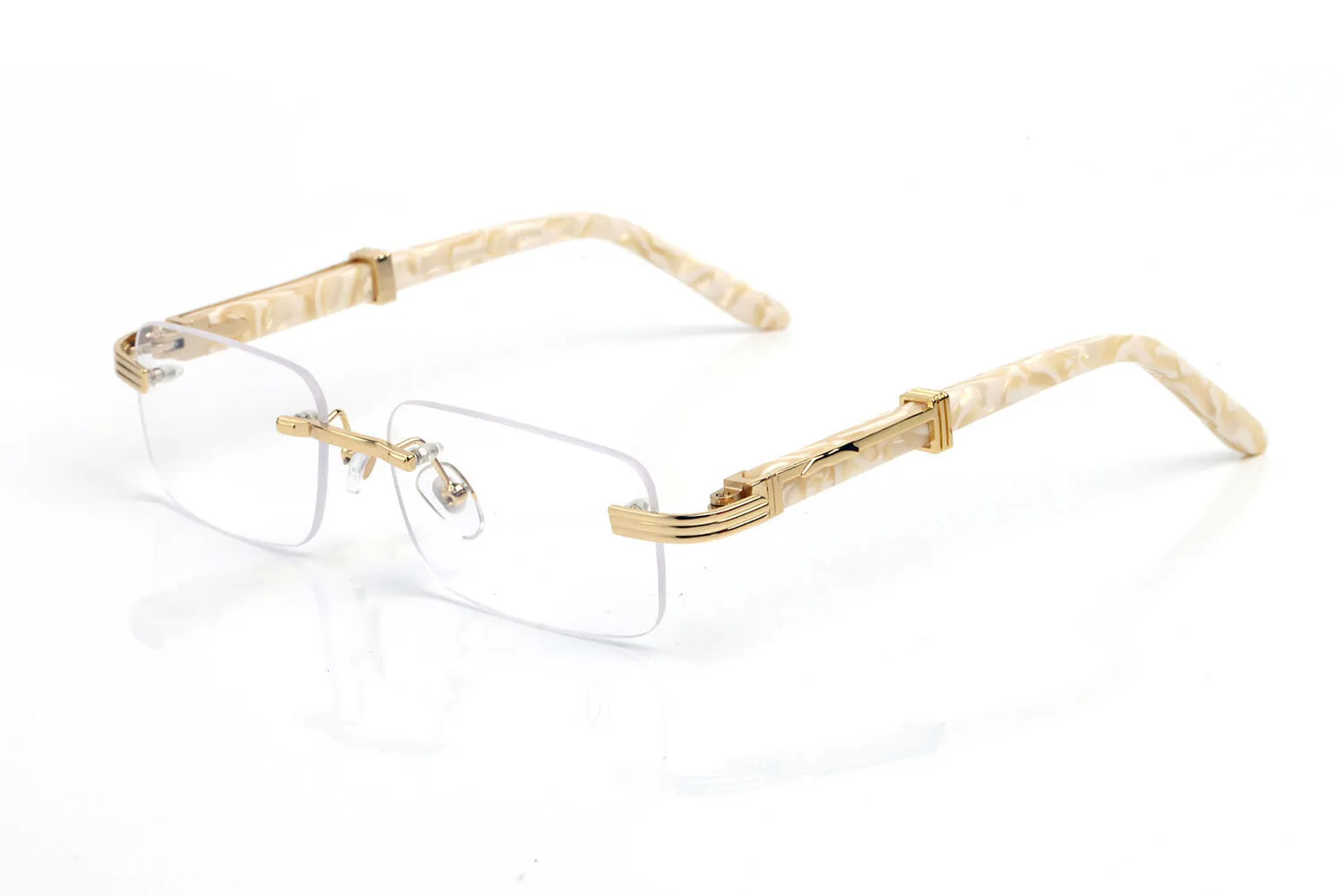 Rimless White Buffalo Horn Solglasögon för män Märkesdesign Glasögon Trärvåg Guldmetallglasögon Kvinnor Sport Fashion Eyewe2808