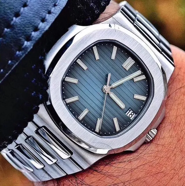Классические новые автоматические механические мужские часы с сапфировым стеклом, прозрачный черный, синий циферблат, скользящий второй светящийся часы AAA 227M