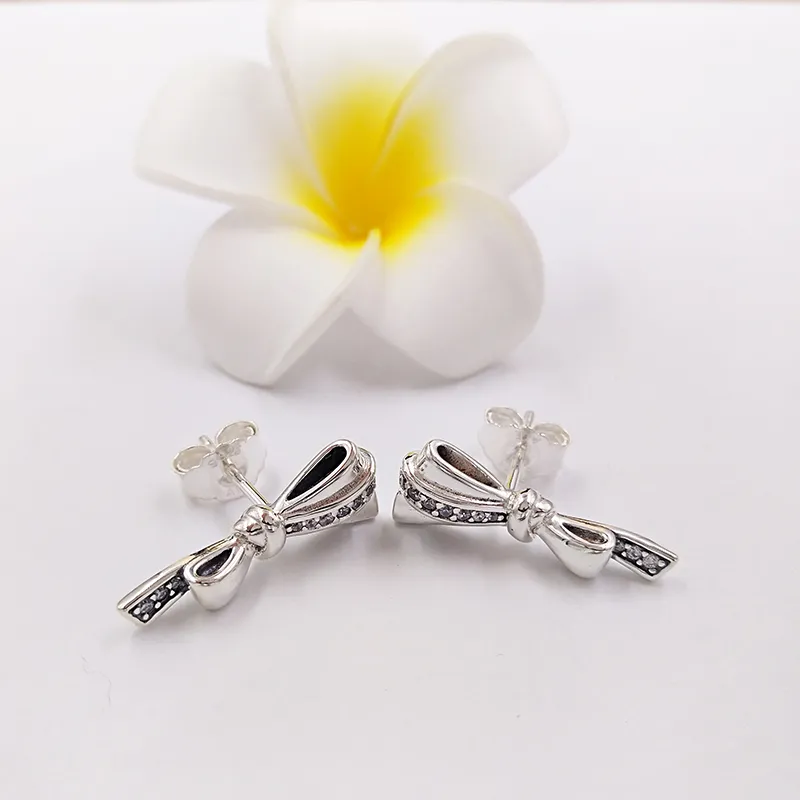 Authentic 100% 925 Sterling Silver Pandora Brilliant Bows Clear CZ Stud Earrings With Clear Cz Fits European 297234CZ