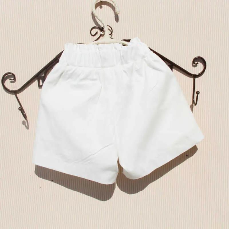 Sommar baby flicka shorts bomull lösa byxor solid färg strand söt båge för tonåring toddler kläder 4 8 12 16t 210723