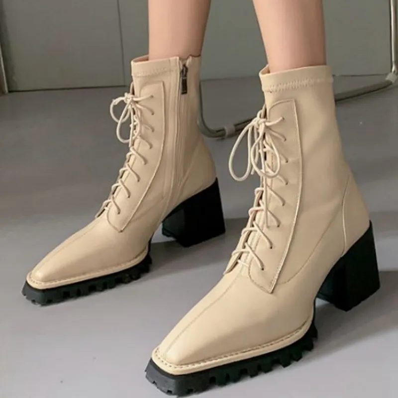 Bottines pour femmes chaussures épais talons hauts Cool botte courte Ins Style mode hiver chaussures pour dames taille 34-39
