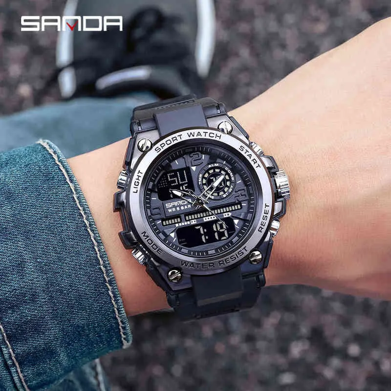 SANDA G Style hommes montre numérique choc militaire montres de sport double affichage étanche montre-bracelet électronique Relogio Masculino 2202351k