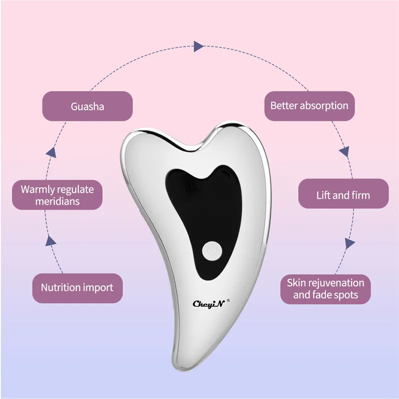 Masseur facial électrique chauffé vibrant Gua Sha lifting du visage Massage thérapie par la lumière LED raffermissement de la peau appareil de beauté