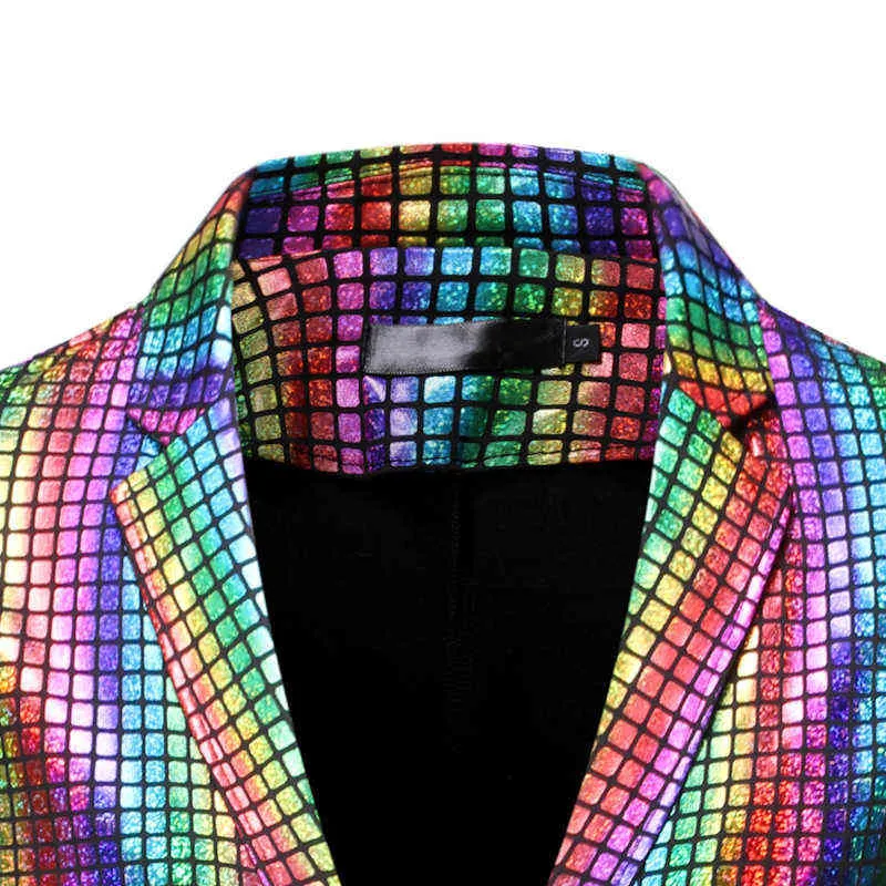 Blazer da uomo con paillettes glitterato scozzese arcobaleno da uomo 2022 giacca da uomo con risvolto con risvolto club DJ giacca da uomo abiti da palcoscenico cantanti 211120215V