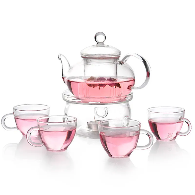 Temizle Modern Çiçekler Çay Seti Sıcaklık Teaware Cups Pot Kungfu Limon için