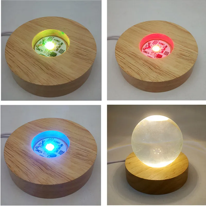 木製3Dナイトライトラウンドベースホルダークリスタル用のLEDディスプレイスタンドガラスボール照明照明アクセサリー2655