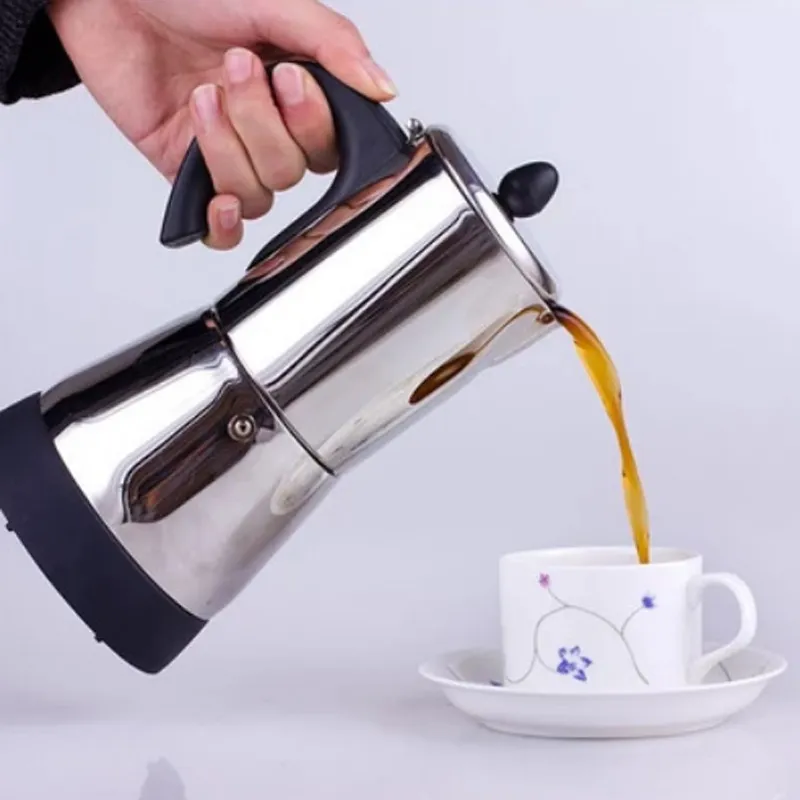 6 kawy kubki Zestawy Coffeware Electric Gejser Moka Maker Maszyna Espresso Pot Expresso Percolator Steel Stavetop 3562