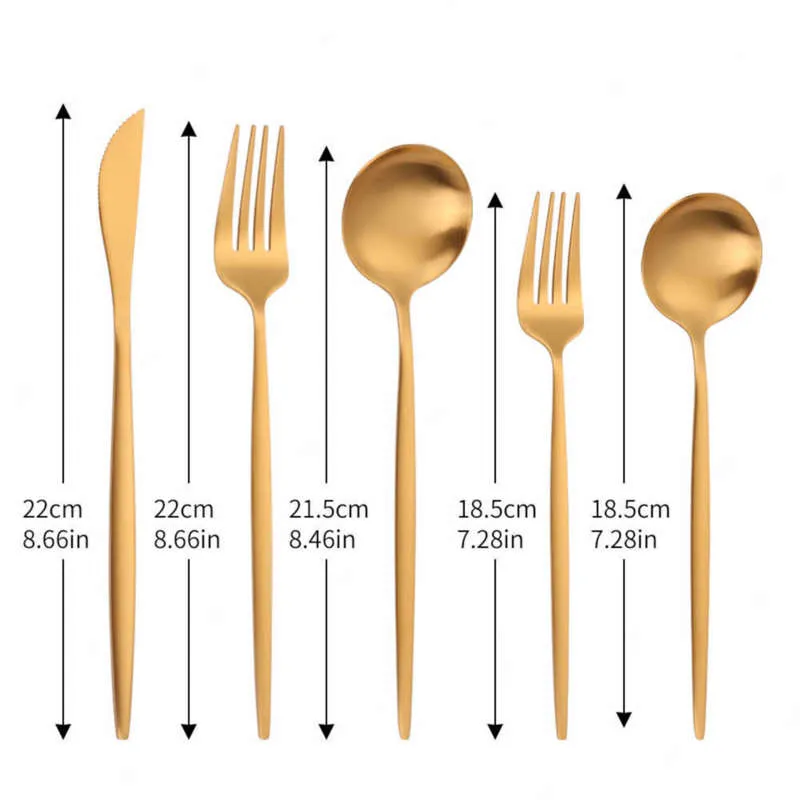 Zestaw złotych sztućców Matowy Ze Stali Nierdzewnej 20 sztuk Golden Obiadowa Nóż Łyżka Widelec Kolacja Kitchen Tableware 210928