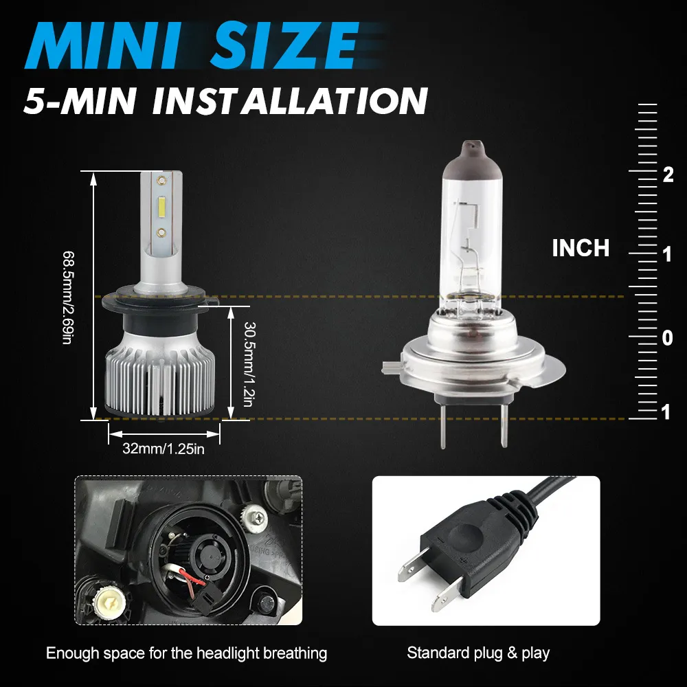 Bevinsee H7 strålkastare 6000K H4 LED 9005 HB3 9006 HB4 12V Bakljus 10000LM 60W H11 H8 H9 Dimlampor F31C 