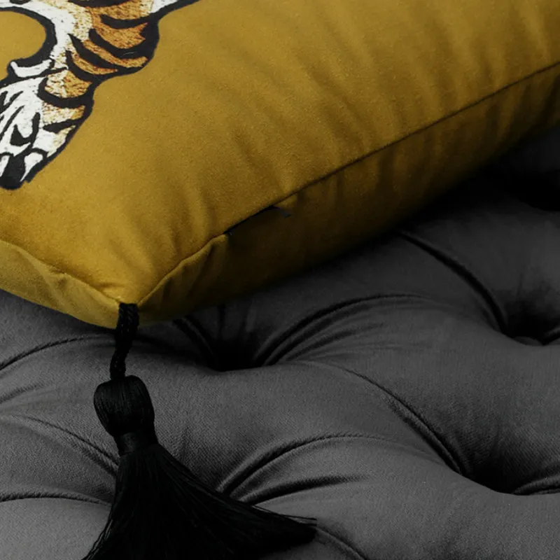 DunxDeco Coush Cope Decorative Square Pillow Case Vintage Artistic Tiger Print Tassel Soft Velvet Coussin Dofa Стул.