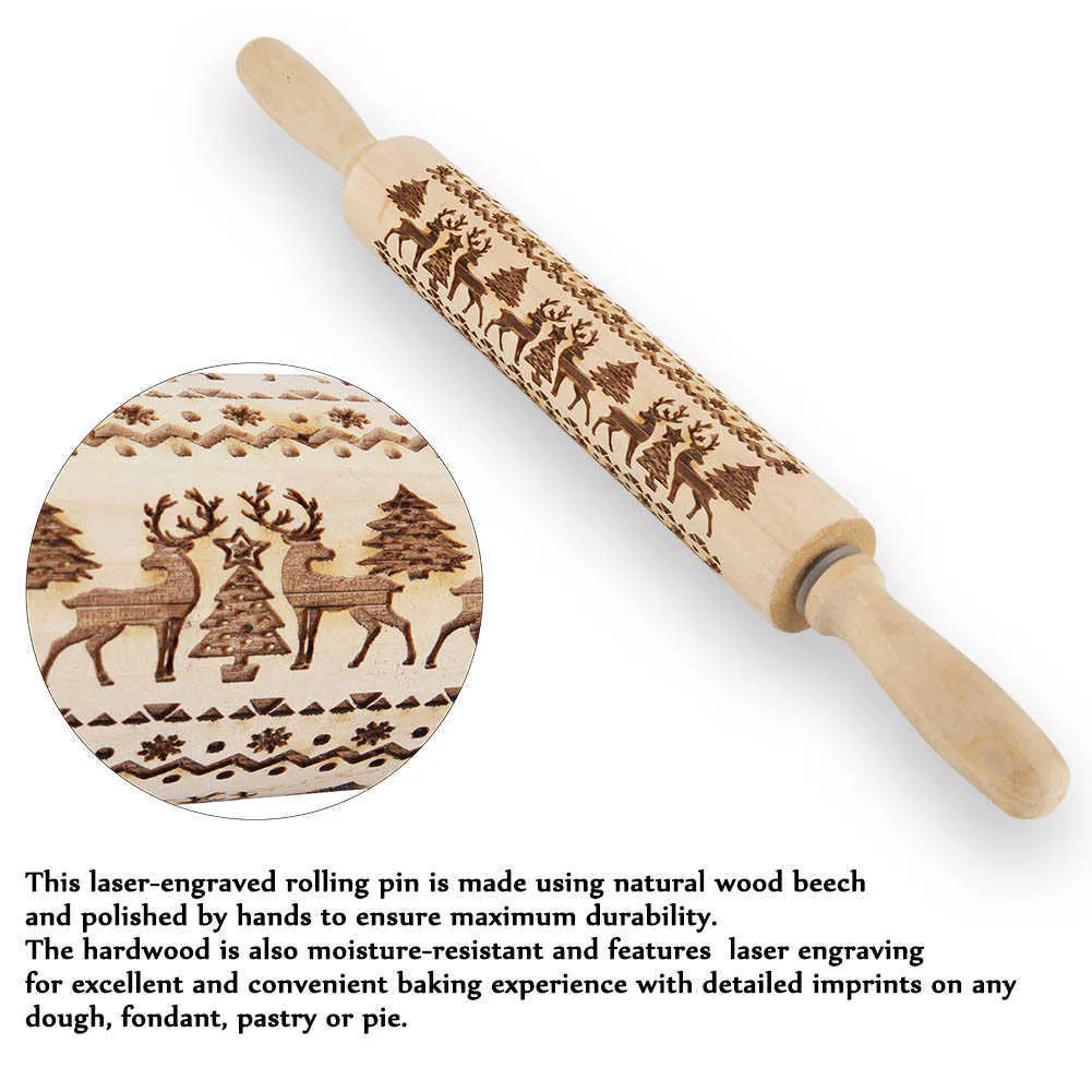 Rodillo de Navidad grabado madera tallada en relieve herramienta de cocina DSD666 211008