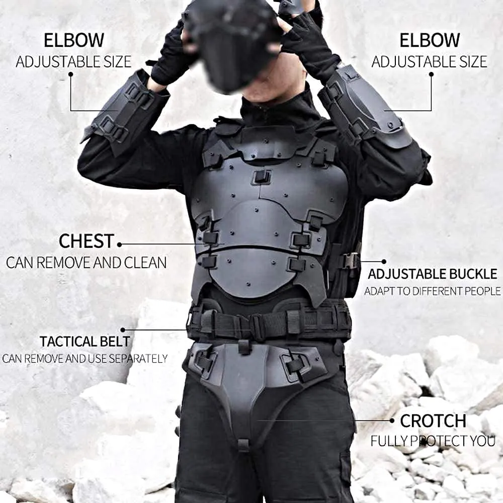 Tactical Airsoft Armor Set, Adjustable Molle Chest Protector, Elbow Shoulder Guard Battle Belt
