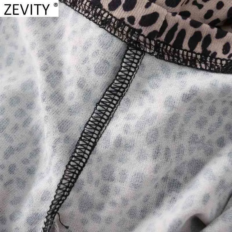 Женщины мода леопардовый печать короткие тонкие блузки французские женские основные рукава повседневные рубашки CHIC Chemise Tops LS9164 210420