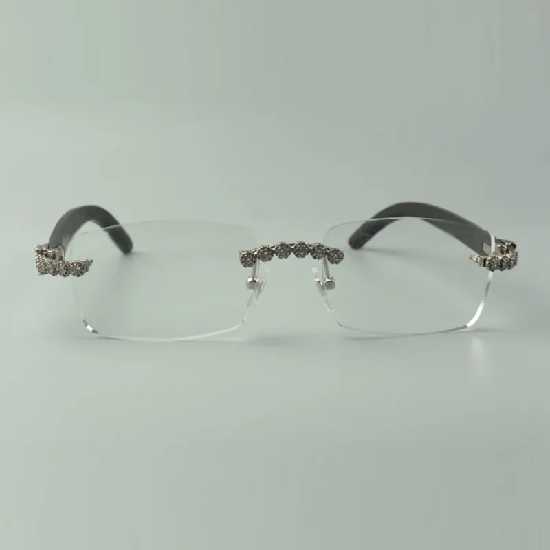 Gafas de diseño con diseño de ramo de diamantes, monturas 3524012 con patillas de madera negra y lentes de 56 mm para unisex172L