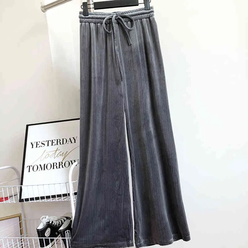 Vår Höst Kvinnors Byxor Koreanska Solid Färg Hög midja Drape Fold Wide Ben Byxor Lossa Straight Slim LL838 210506