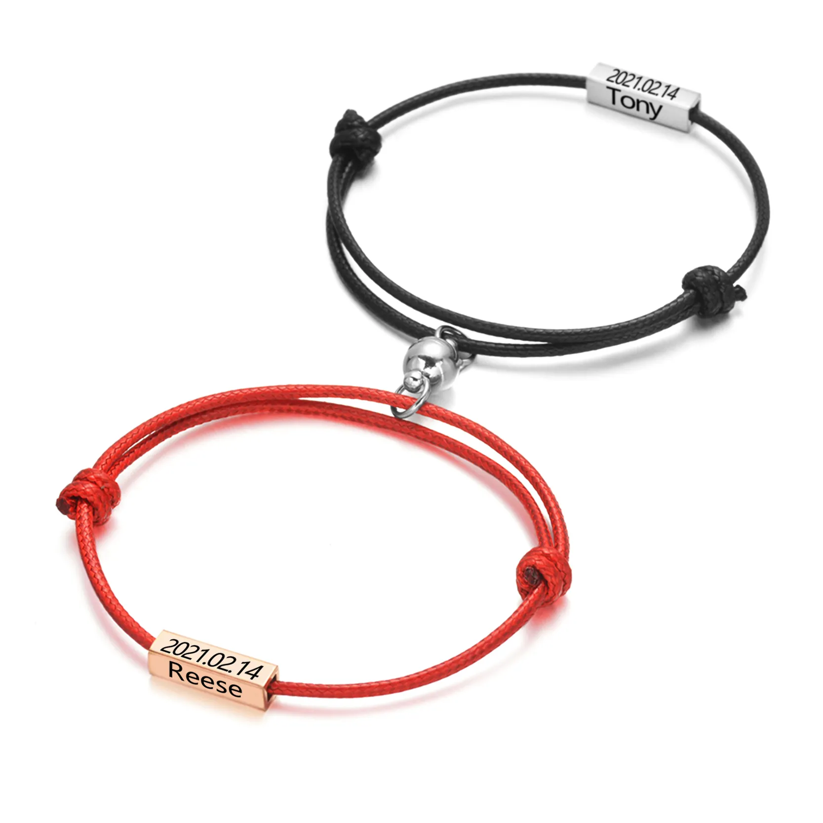 Personliga Par Armband Magnetiska Clasps Lås Key För Kvinnor Anpassad Namn Datum Friendship Smycken Gift / Set