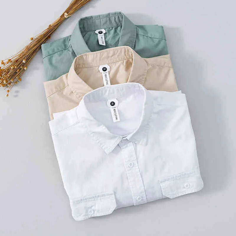 Camicia a maniche corte stile Safari uomo Estate Nuovo 100% cotone Casual Colletto rovesciato Top Uomo Stampa bianca Abbigliamento 210421