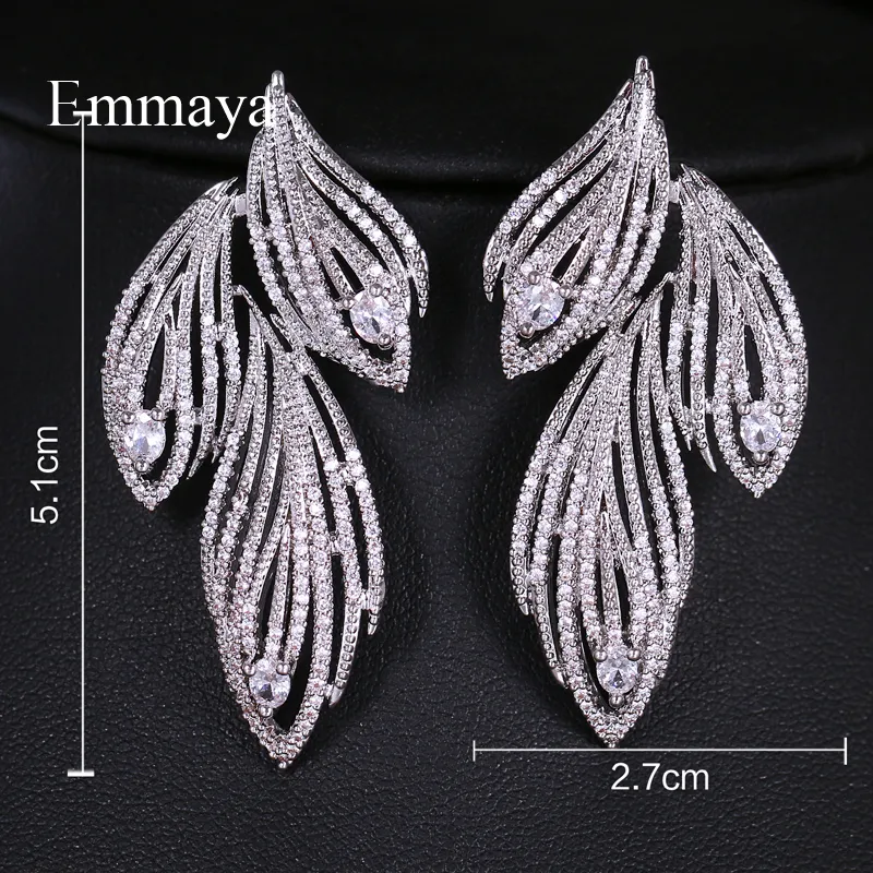 Emmaya Elegant Leaf Shaped Cubic Zirconia Crystal Bridal Long Earrings Luxury Wedding Jewelry for Brides Party Gift 220211